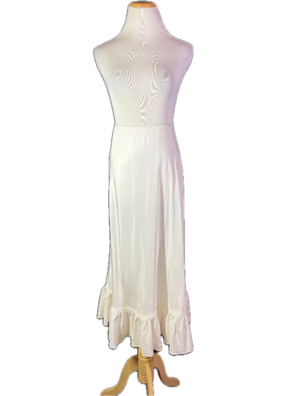Vintage Hoops! My Dear Size S? White Half Slip Skirt Ruffle Hem Elastic Waist